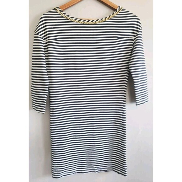 Maje Dress Womens  Small Blue Striped Chain Link Neckline 100% Cotton Mini - Picture 7 of 10